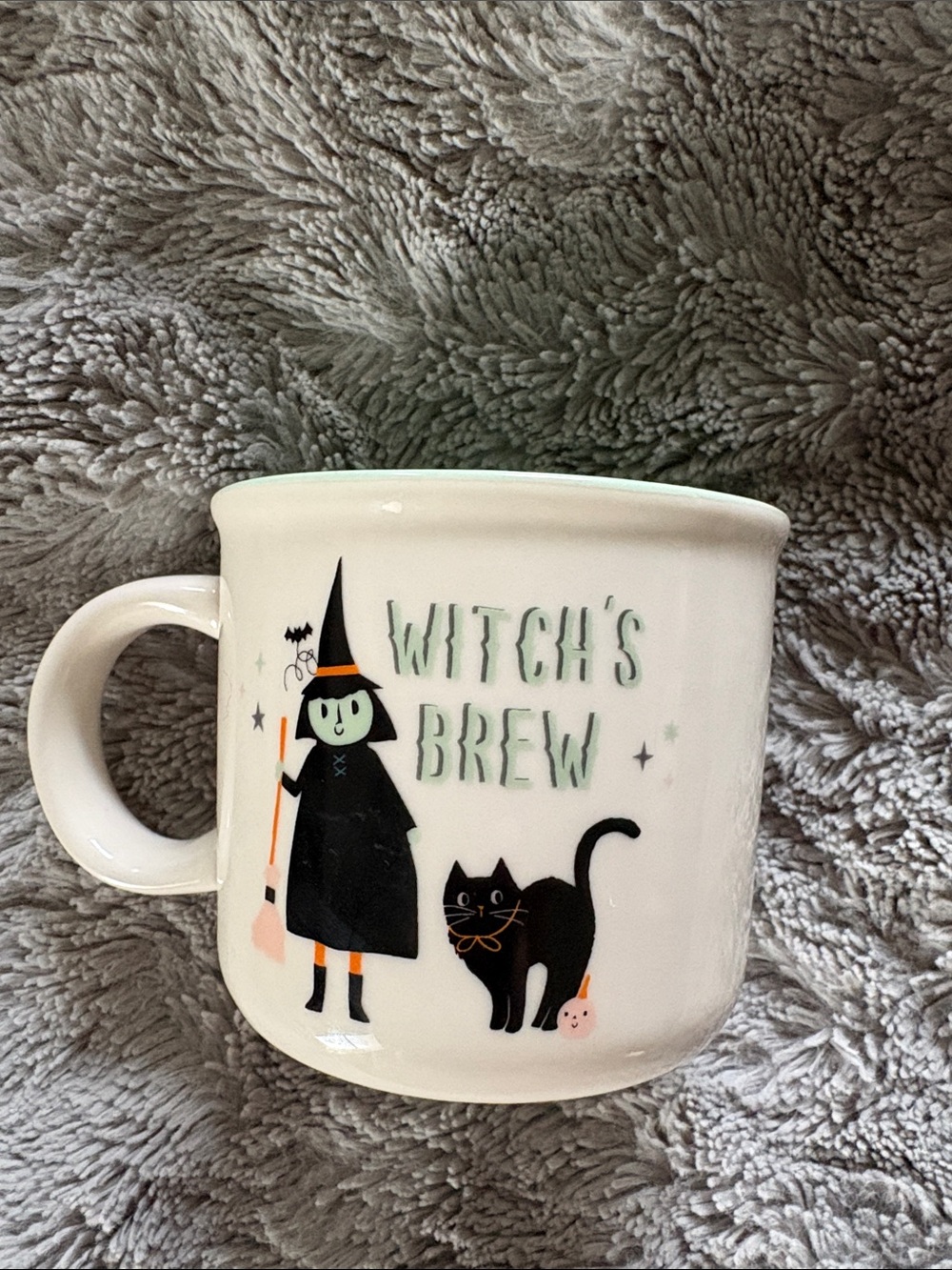 Witch's Brew Ceramic Mug — Cream and Black Halloween Design